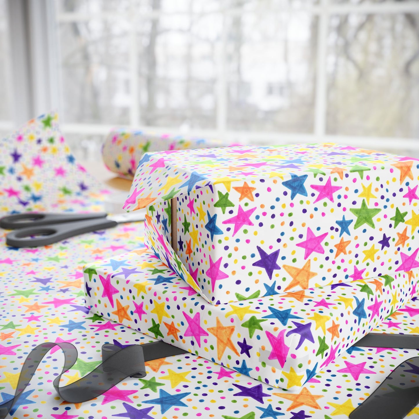 Birthday Rainbow Stars Wrapping Paper