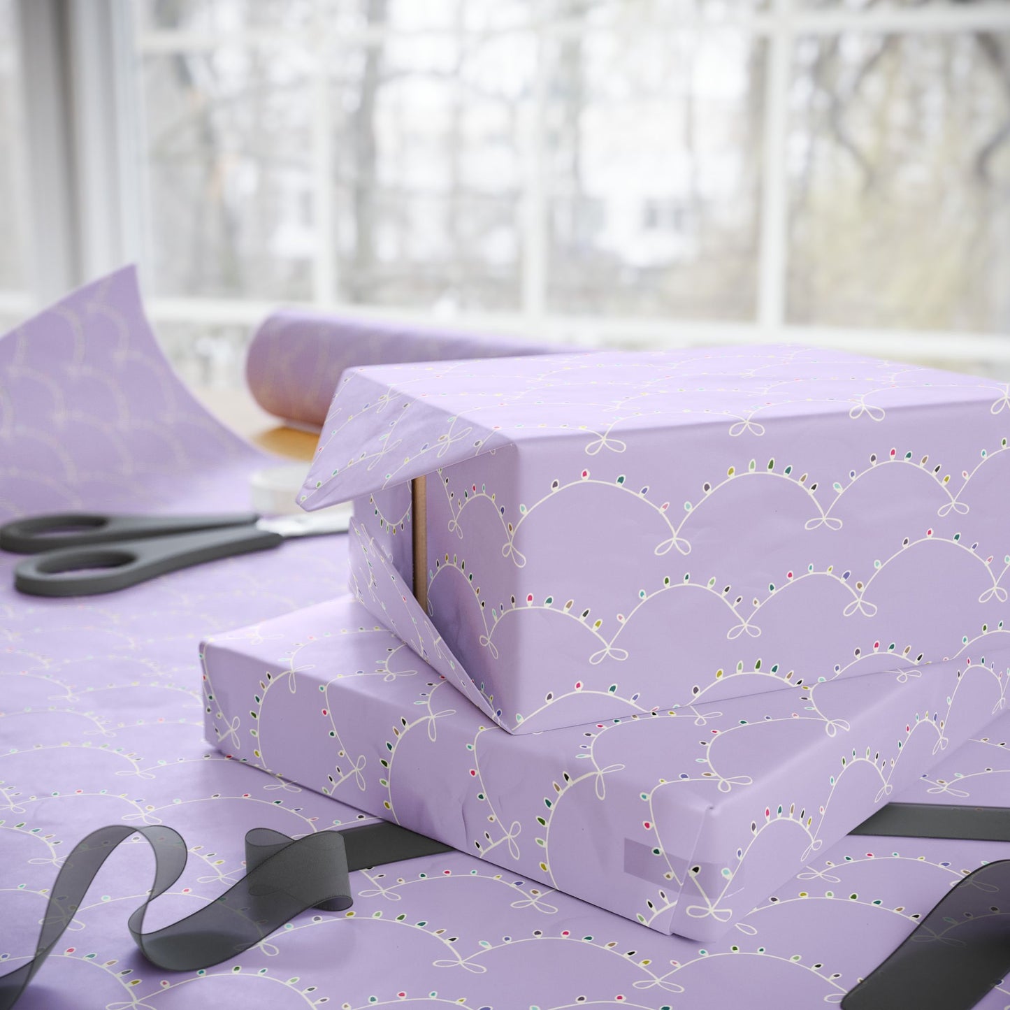 Merry & Bright Christmas Lights Wrapping Paper – Lavender