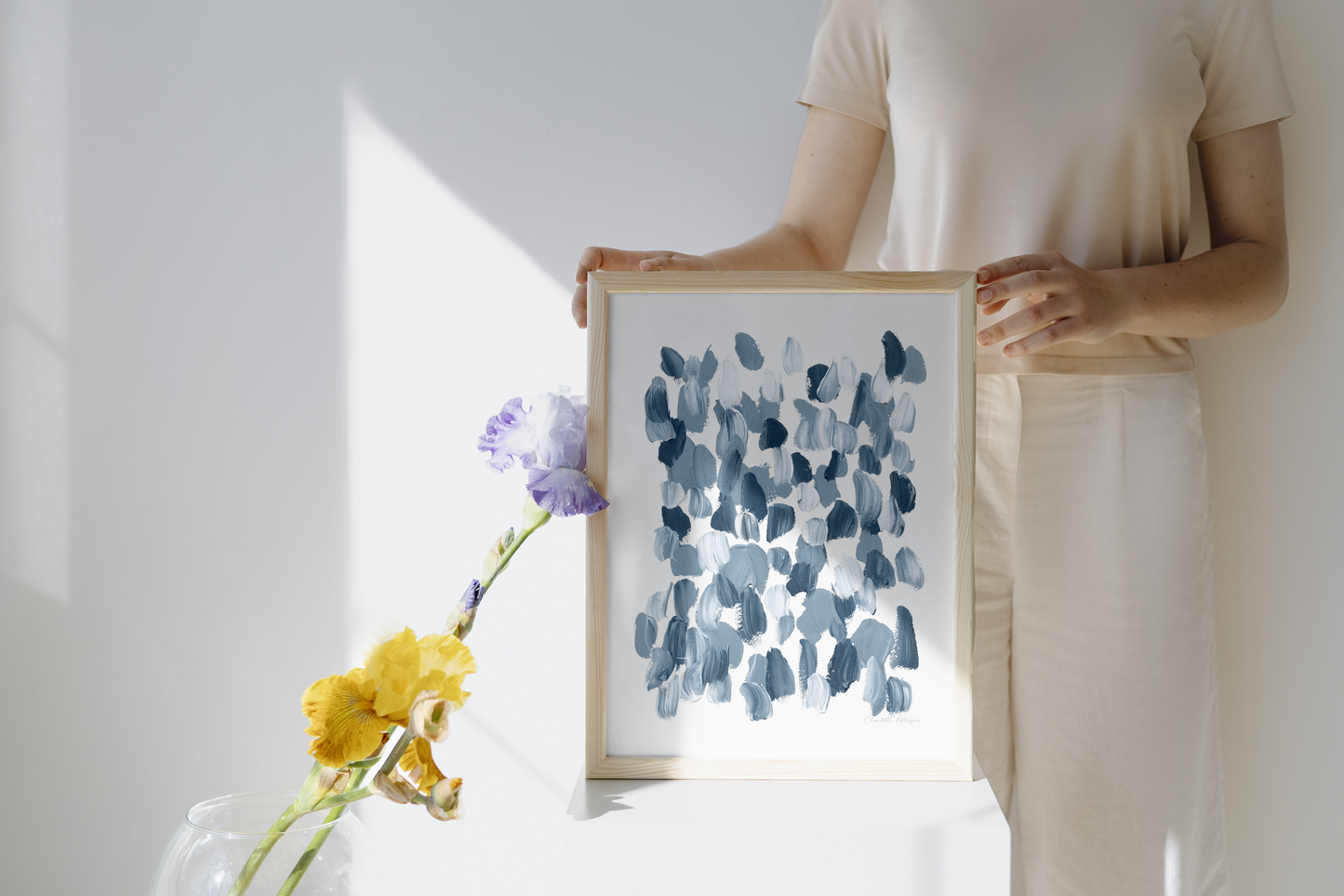 "Blue & White Brushstrokes" Fine Art Print