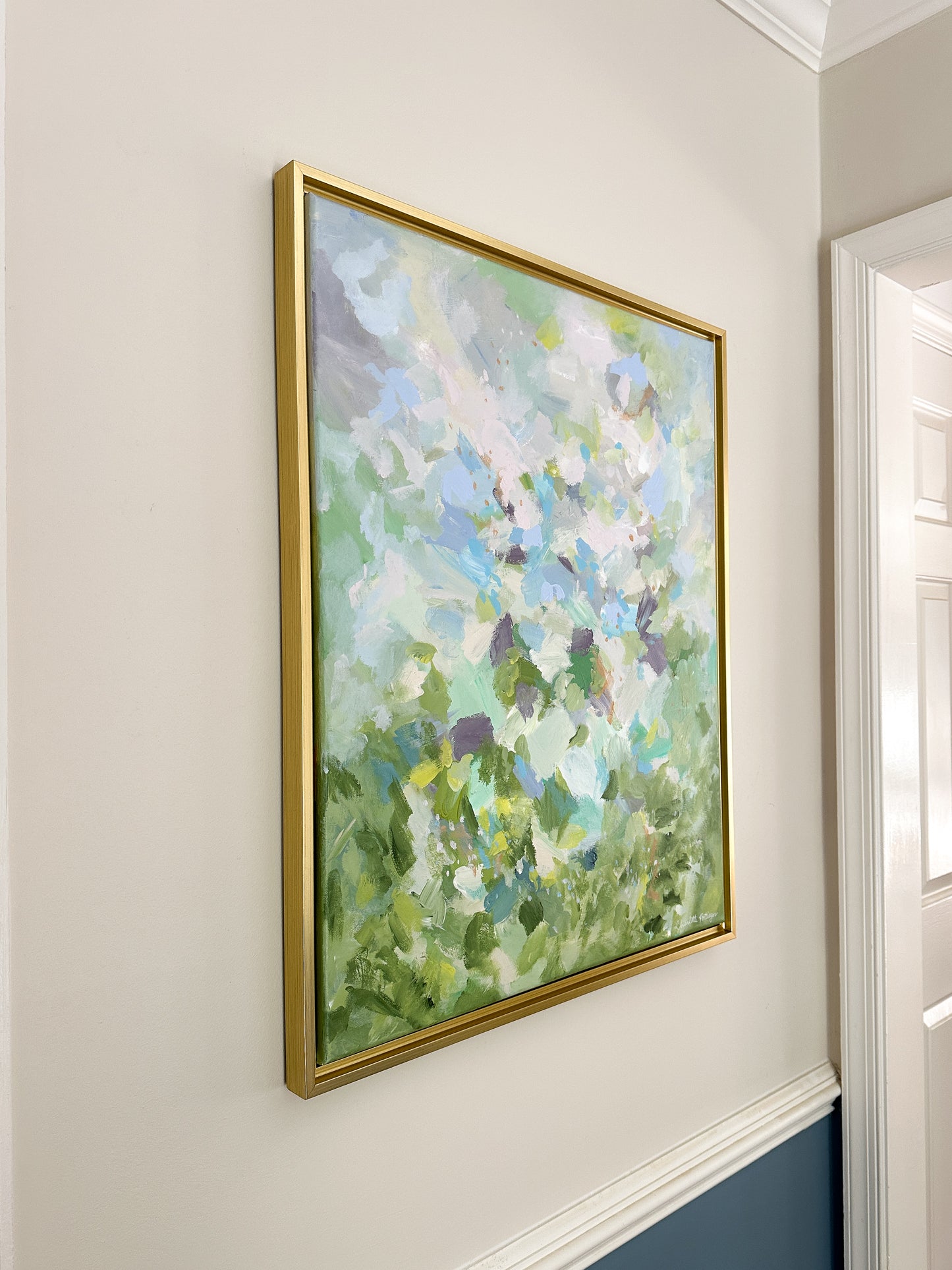 "Golden Hour in Beaujolais," a 28 x 24 abstract landscape painting by Charlotte Pottieger