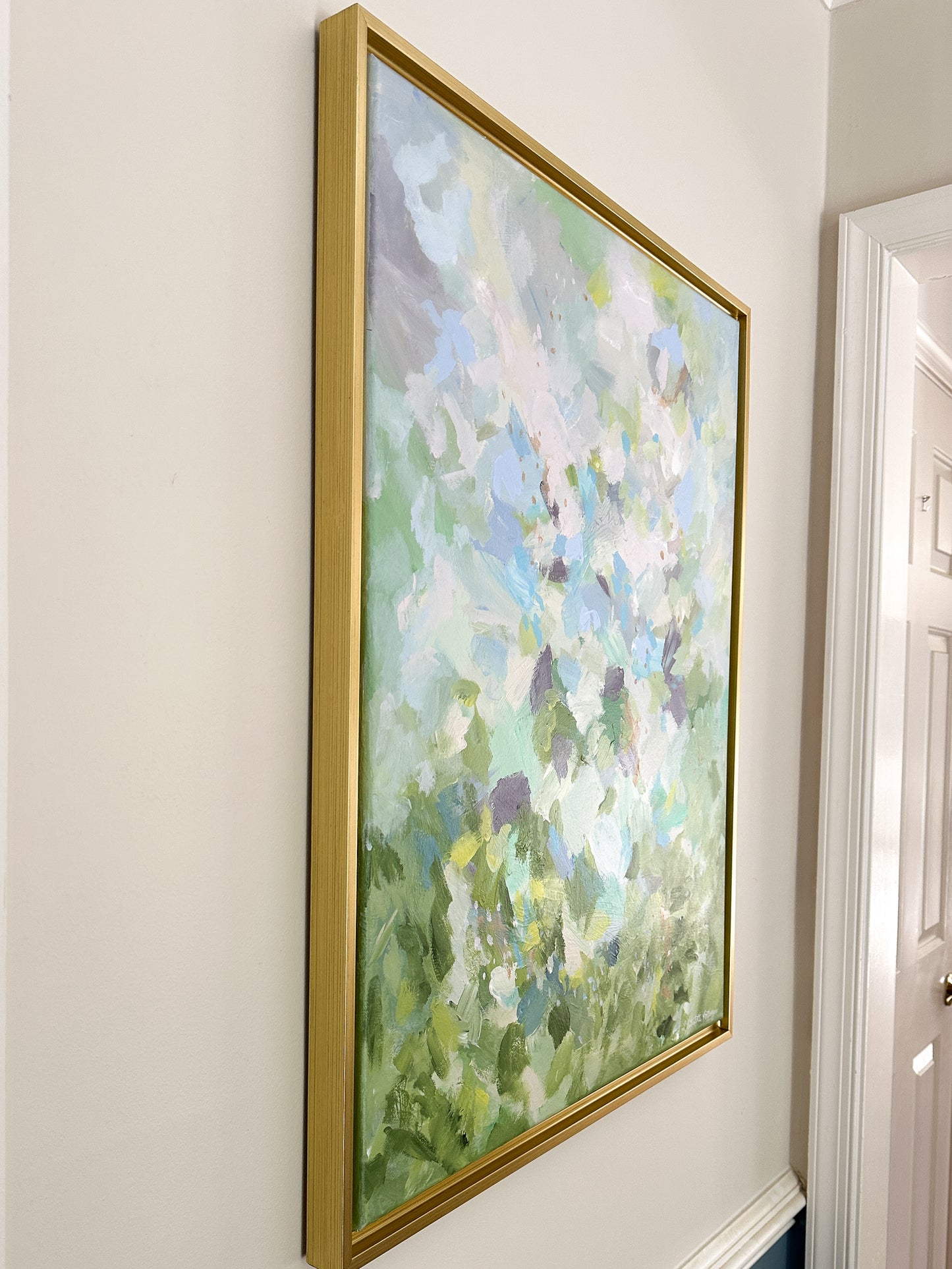 "Golden Hour in Beaujolais," a 28 x 24 abstract landscape painting by Charlotte Pottieger