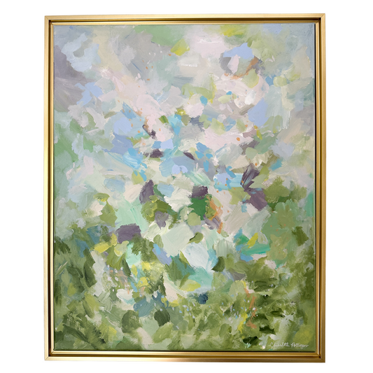 "Golden Hour in Beaujolais," a 28 x 24 abstract landscape painting by Charlotte Pottieger