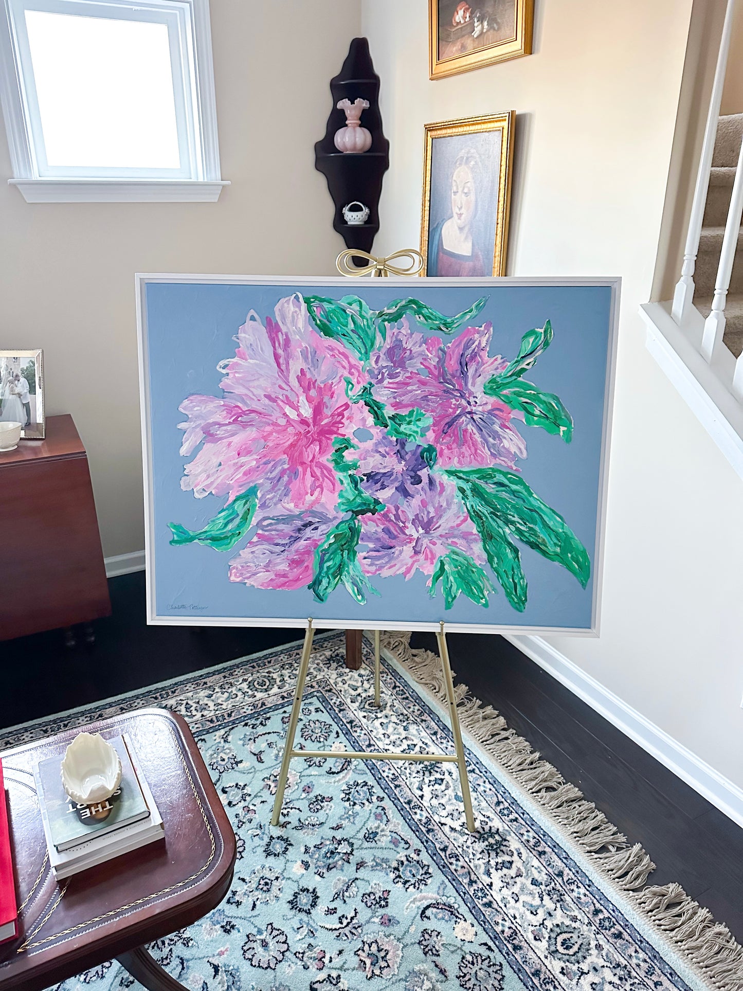 "Hope Blooms," a 40 x 30 framed original floral abstract painting by Charlotte Pottieger