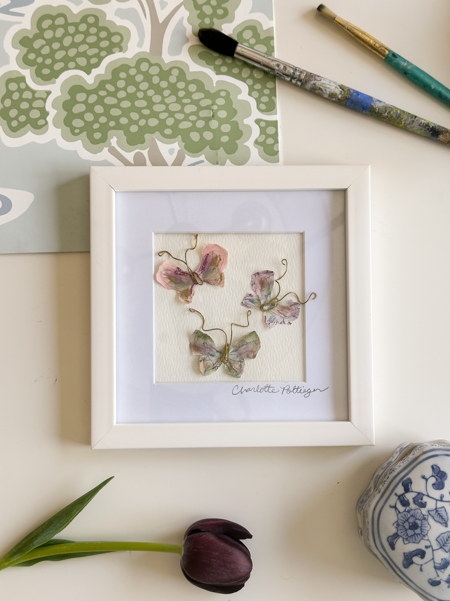 Trio of Butterflies in a Frame