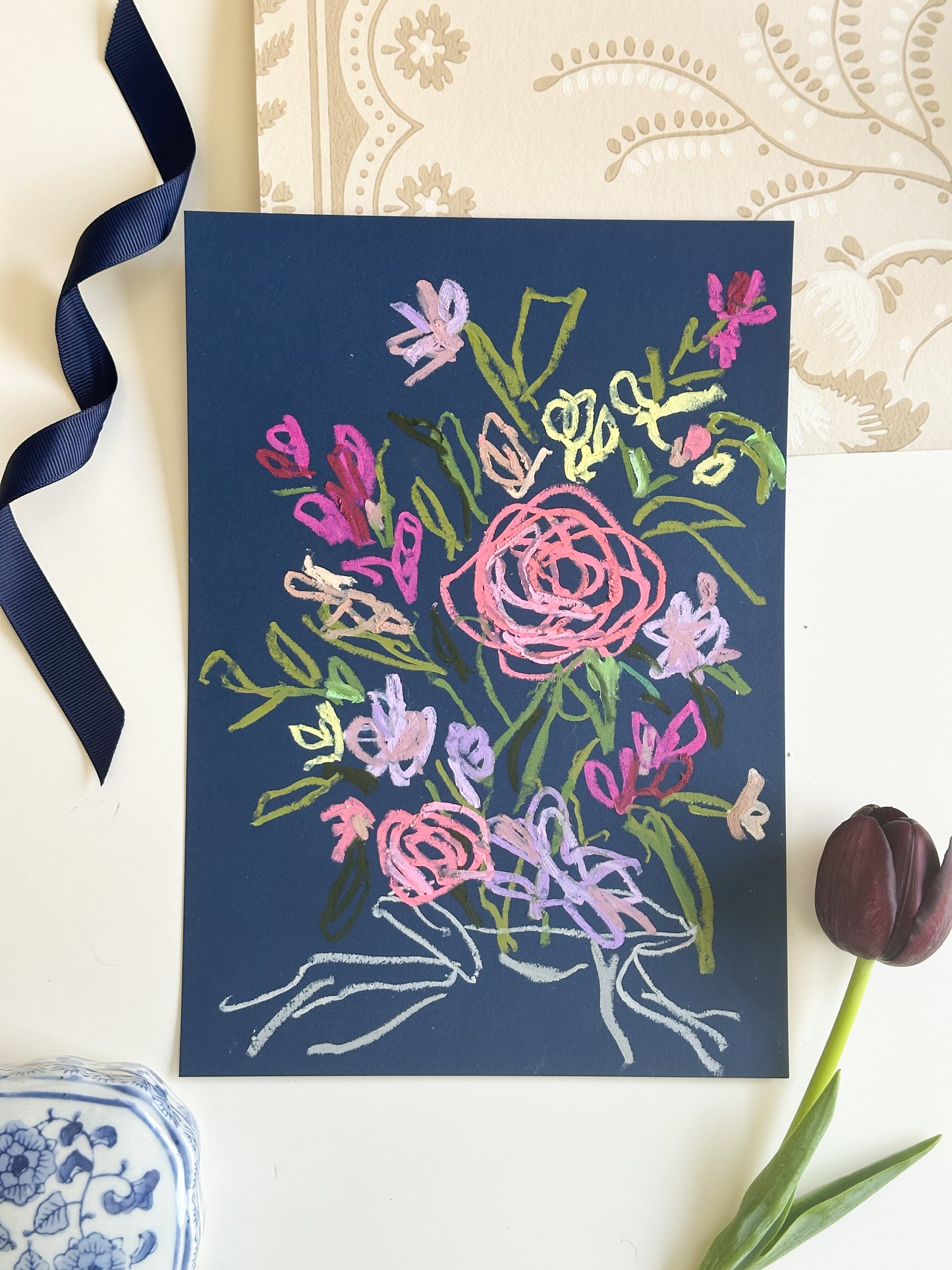 Floral Sketch in Oil Pastel