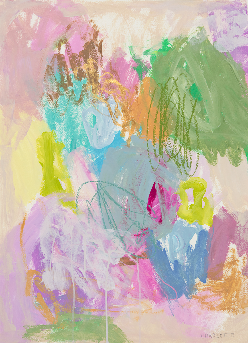 La Dee Da Dee Dee, a 22x30 Abstract Painting on Paper by Charlotte Pottieger