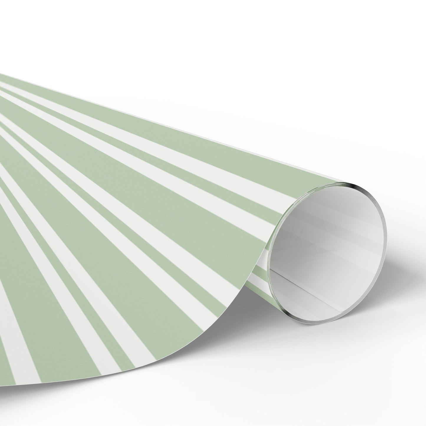 Sage Green Ticking Stripe Wrapping Paper — Soft Green & White Gift Wrap