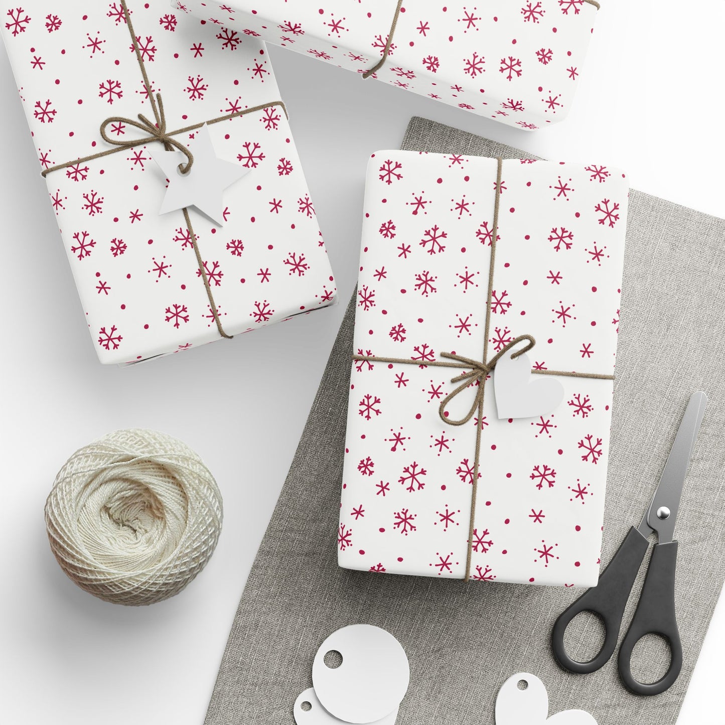 Snowflakes Wrapping Paper – Raspberry & White