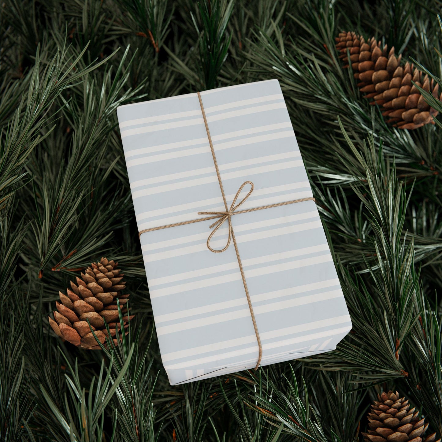 Powder Blue Ticking Stripe Wrapping Paper — Soft Blue & White Gift Wrap
