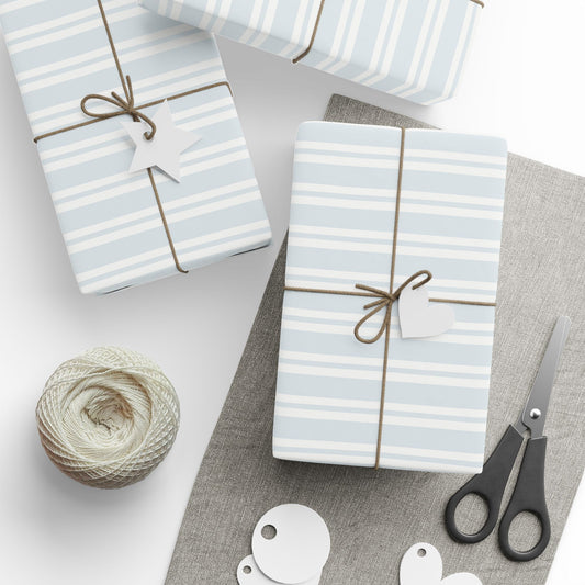 Powder Blue Ticking Stripe Wrapping Paper — Soft Blue & White Gift Wrap