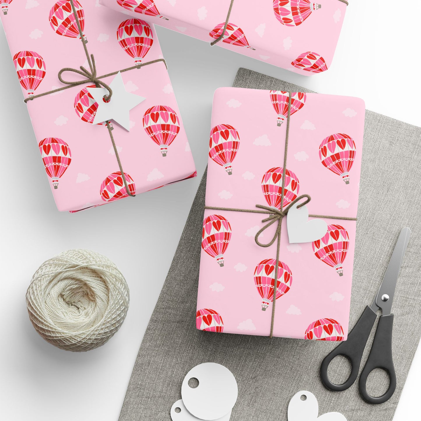 Hearts Afloat Hot Air Balloon Wrapping Paper – Pink