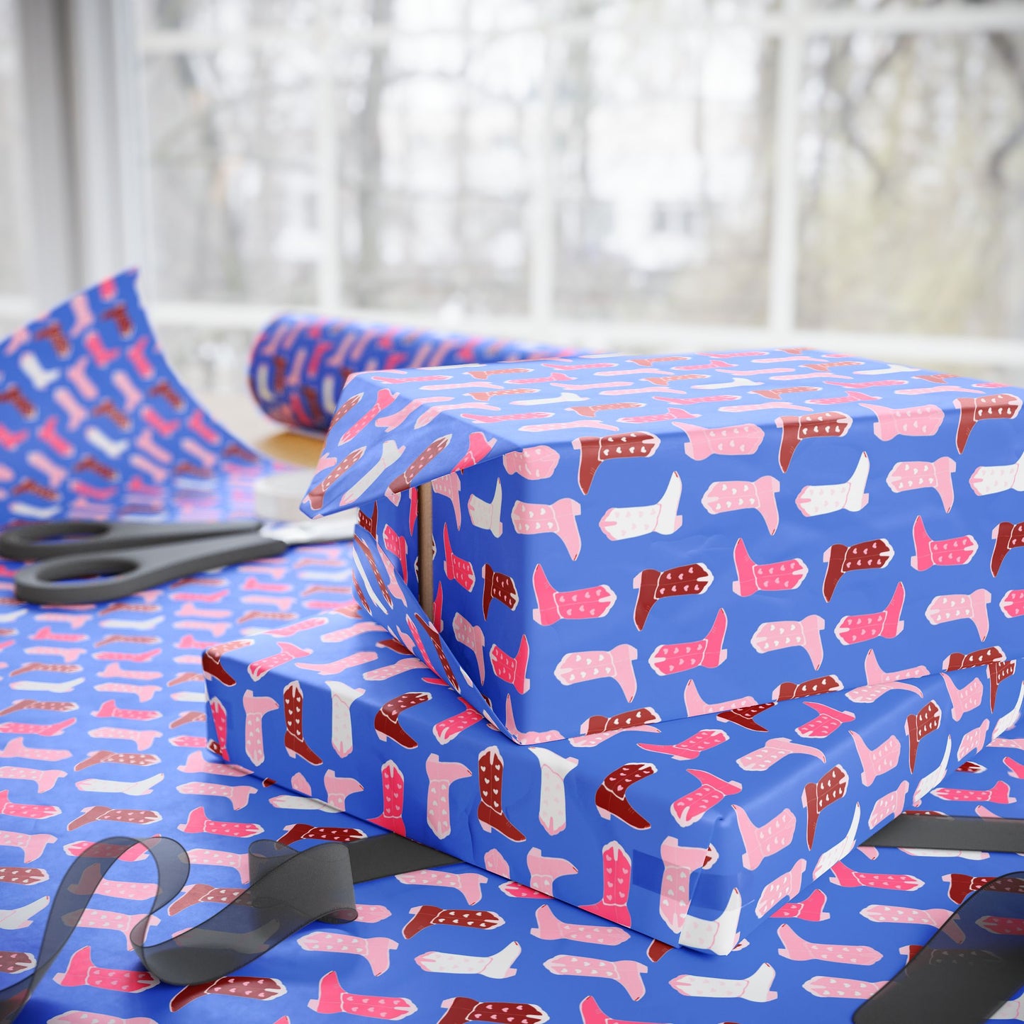 Love Struck Cowboy Boots Wrapping Paper – Cornflower Blue