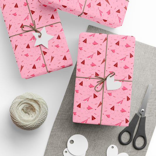 Love Notes Airplanes Wrapping Paper – Pink