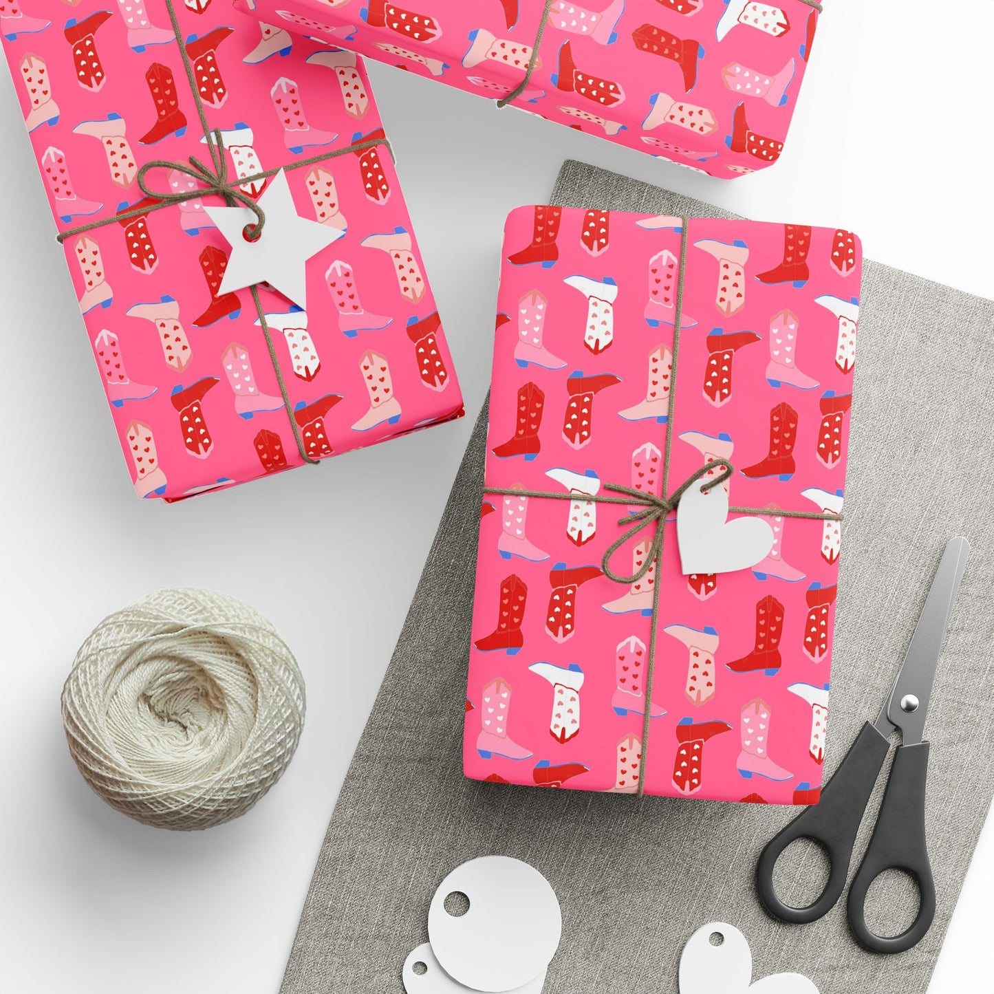 Love Struck Cowboy Boots Wrapping Paper – Bright Pink