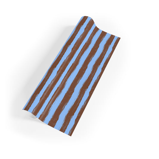 Painterly Cabana Stripe Wrapping Paper – Bright Blue and Espresso Brown | Luxury Artistic Gift Wrap