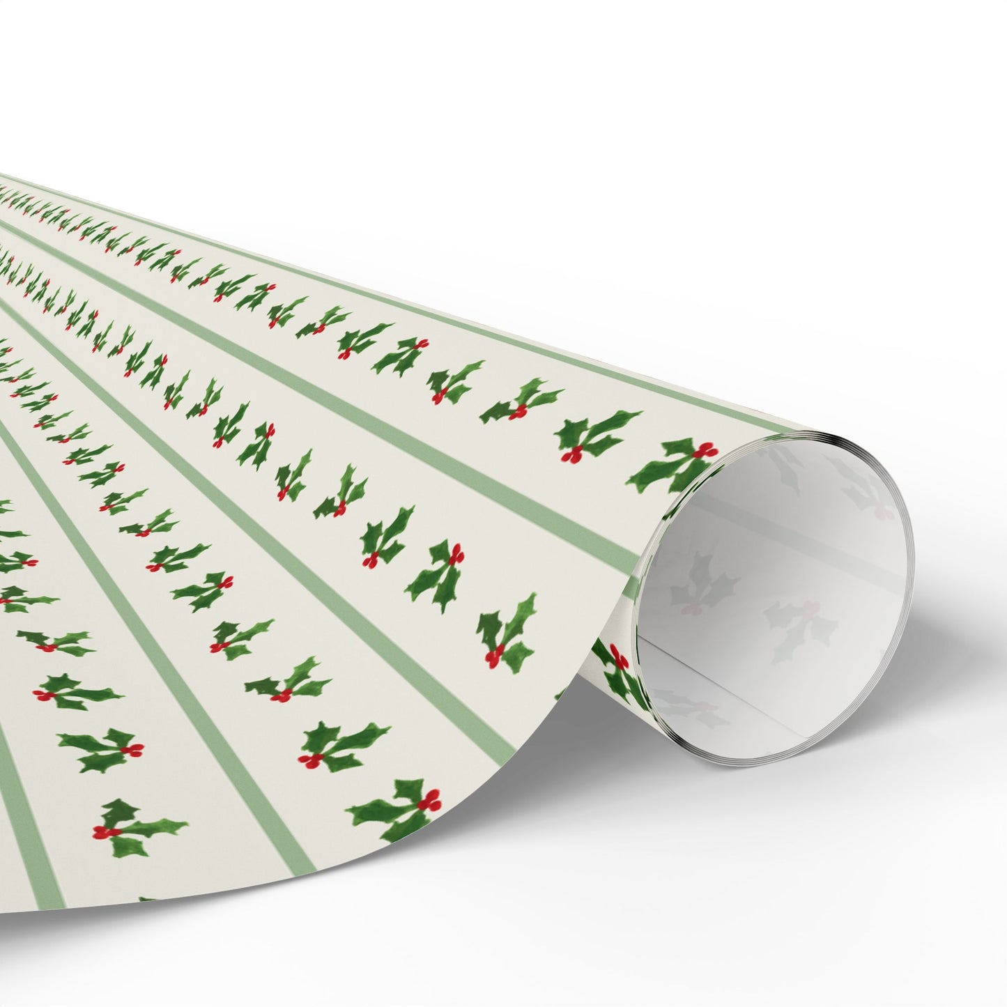 Holly Stripe Wrapping Paper - Sage Green