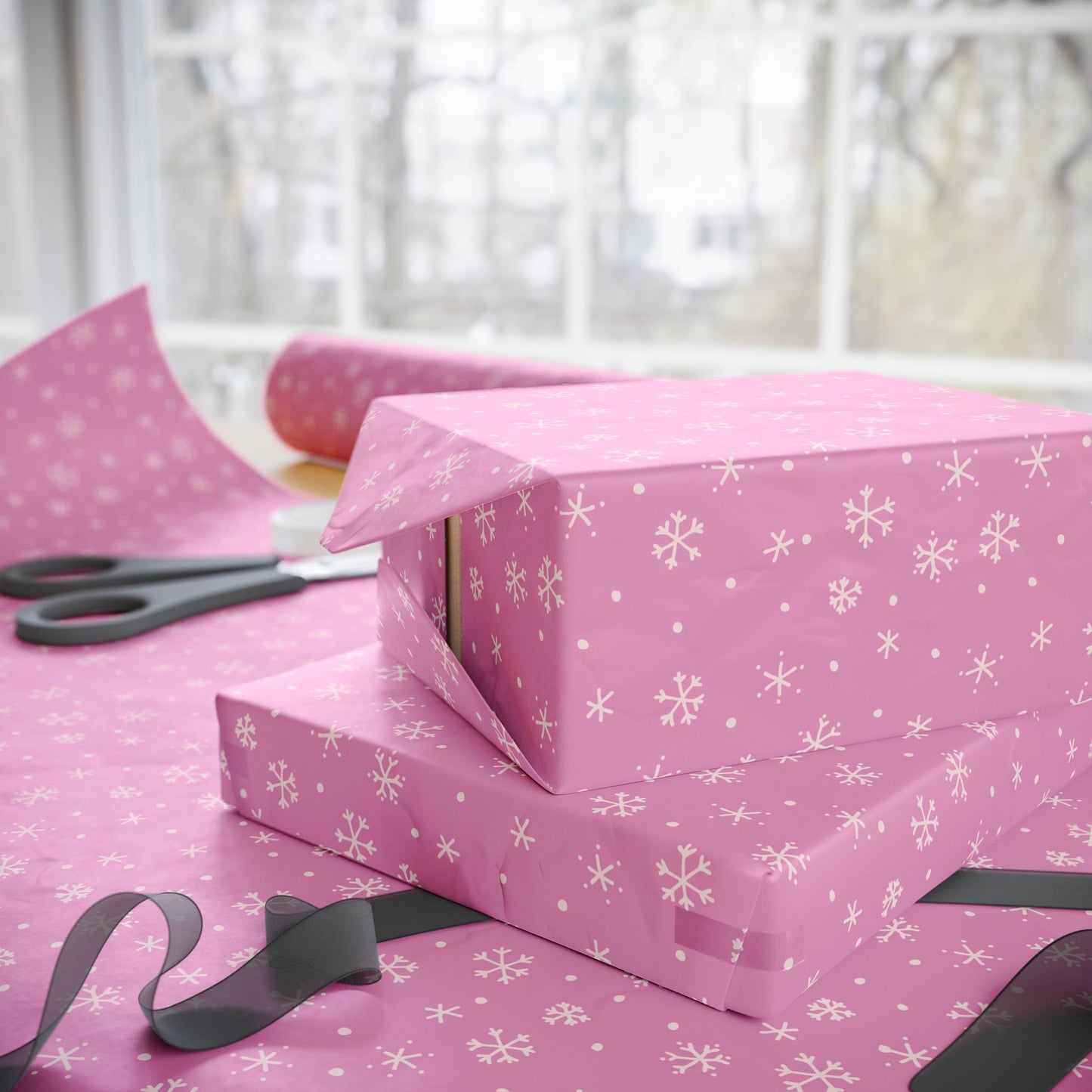 Snowflakes Wrapping Paper – White & Pink