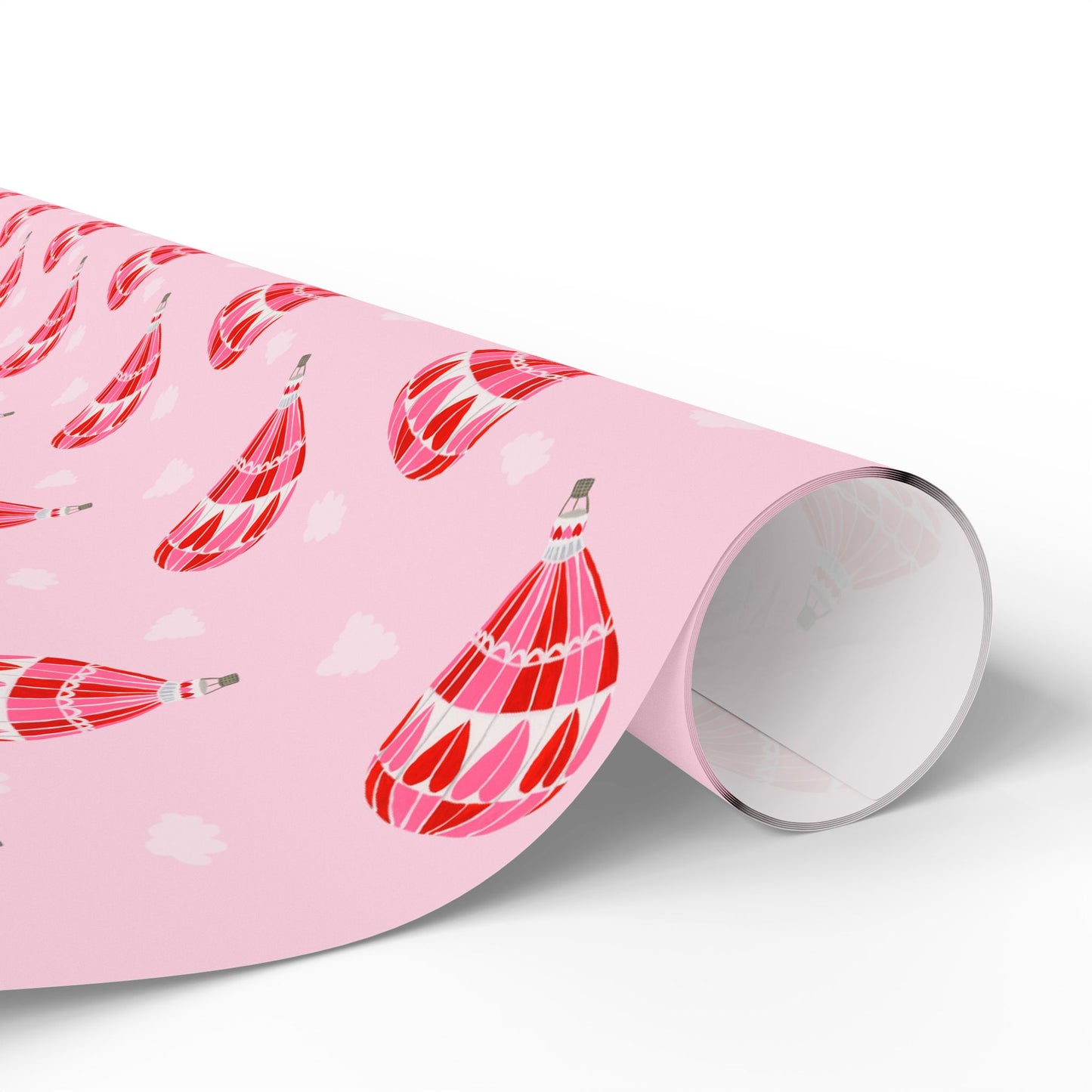 Hearts Afloat Hot Air Balloon Wrapping Paper – Pink