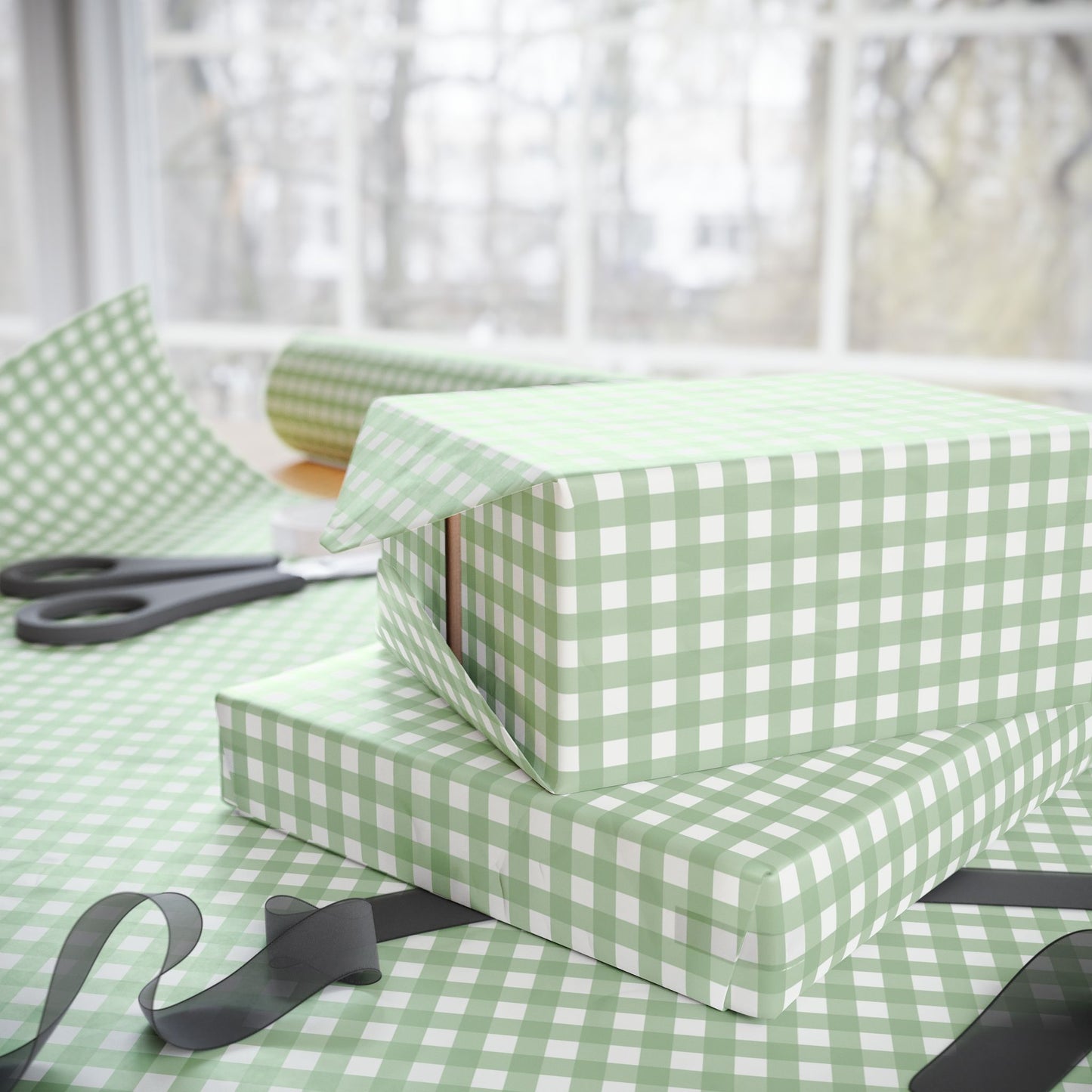 Sage Green Gingham Wrapping Paper