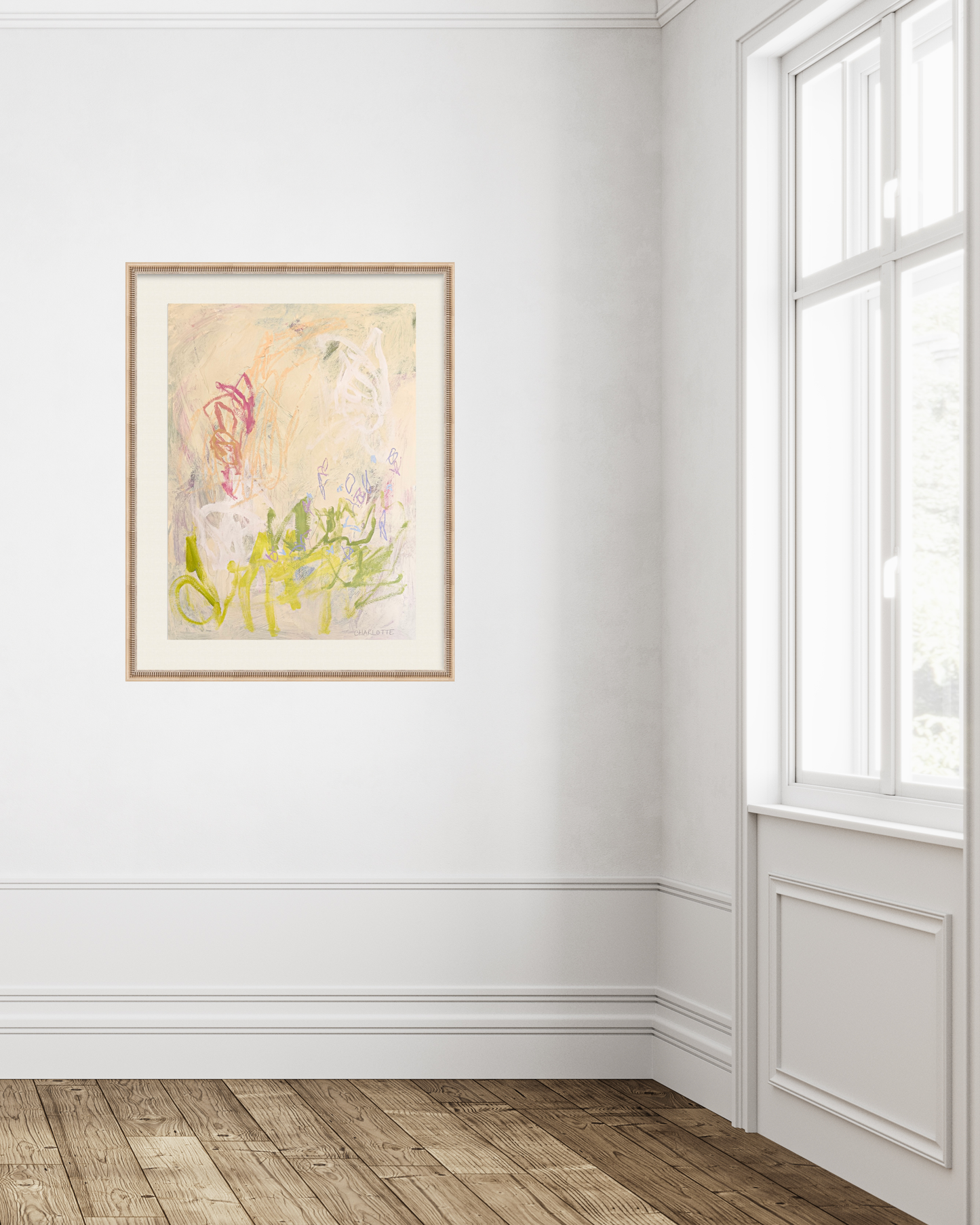 "Breath of Spring," a 22x30 abstract painting by Charlotte Pottieger