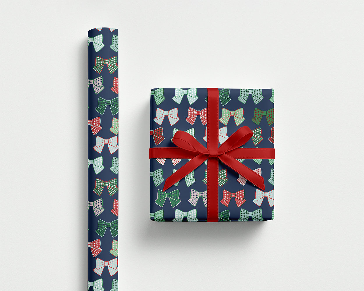 Preppy Plaid Bows – Navy Wrapping Paper