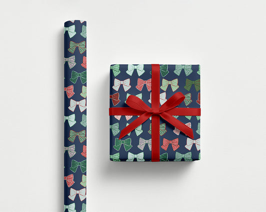 Preppy Plaid Bows – Navy Wrapping Paper