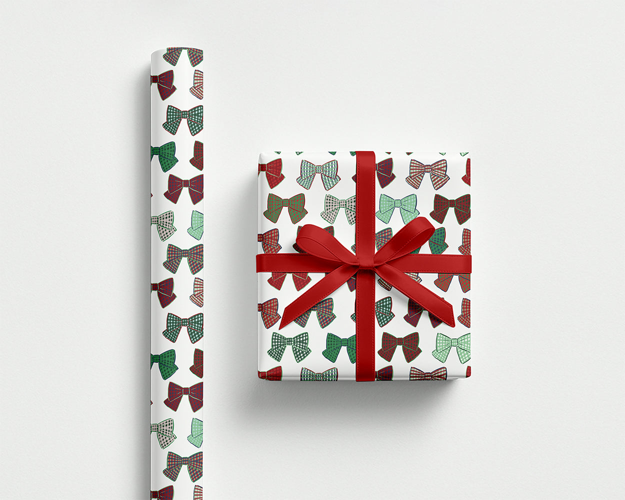 Preppy Plaid Bows – White Wrapping Paper