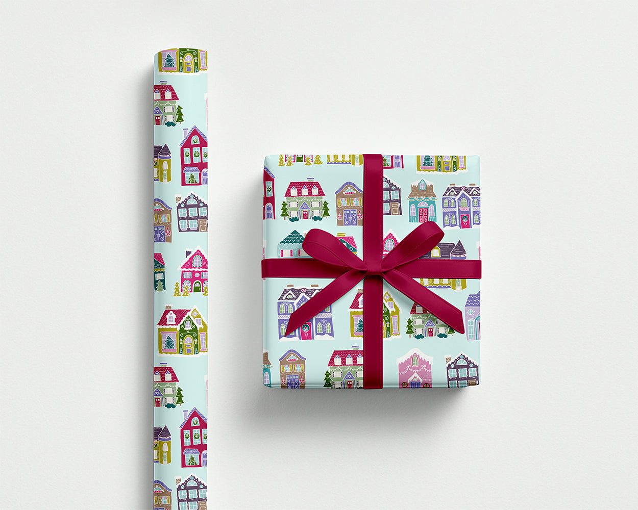 Holiday Houses Wrapping Paper – Aqua
