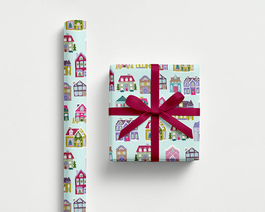 Holiday Houses Wrapping Paper – Aqua