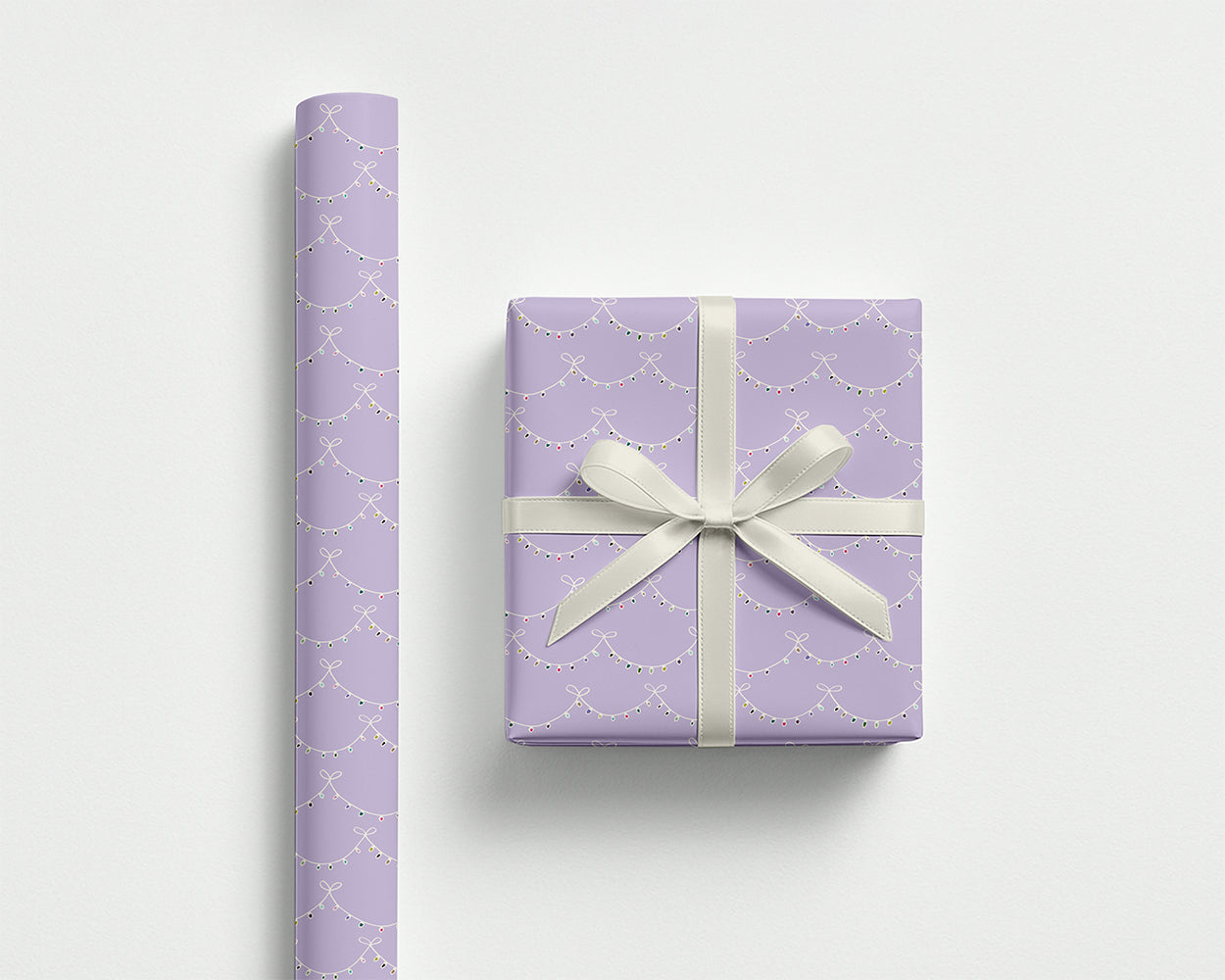 Merry & Bright Christmas Lights Wrapping Paper – Lavender