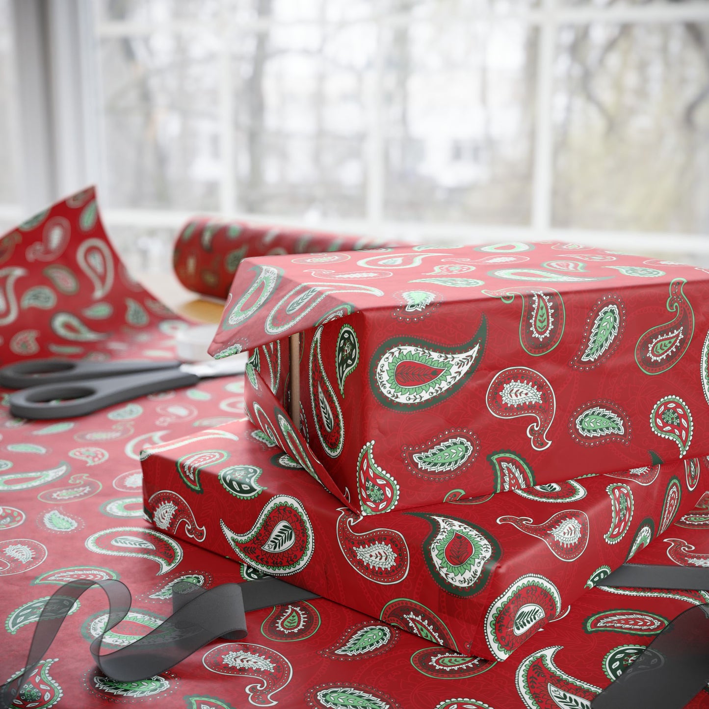 Traditional Paisley Wrapping Paper – Red