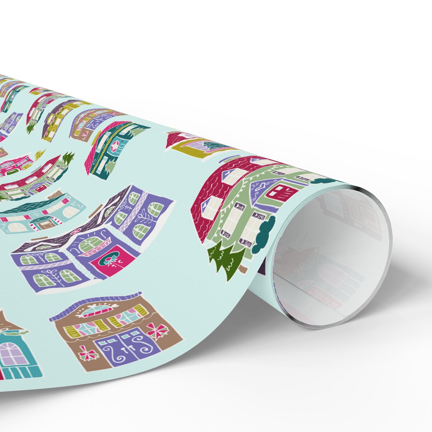 Holiday Houses Wrapping Paper – Aqua