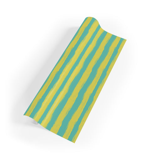 Painterly Cabana Stripe Wrapping Paper – Chartreuse and Teal | Luxury Artistic Gift Wrap
