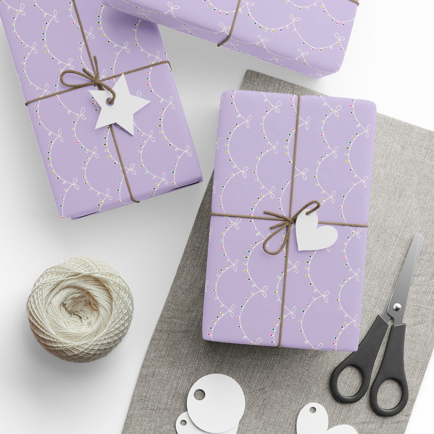 Merry & Bright Christmas Lights Wrapping Paper – Lavender