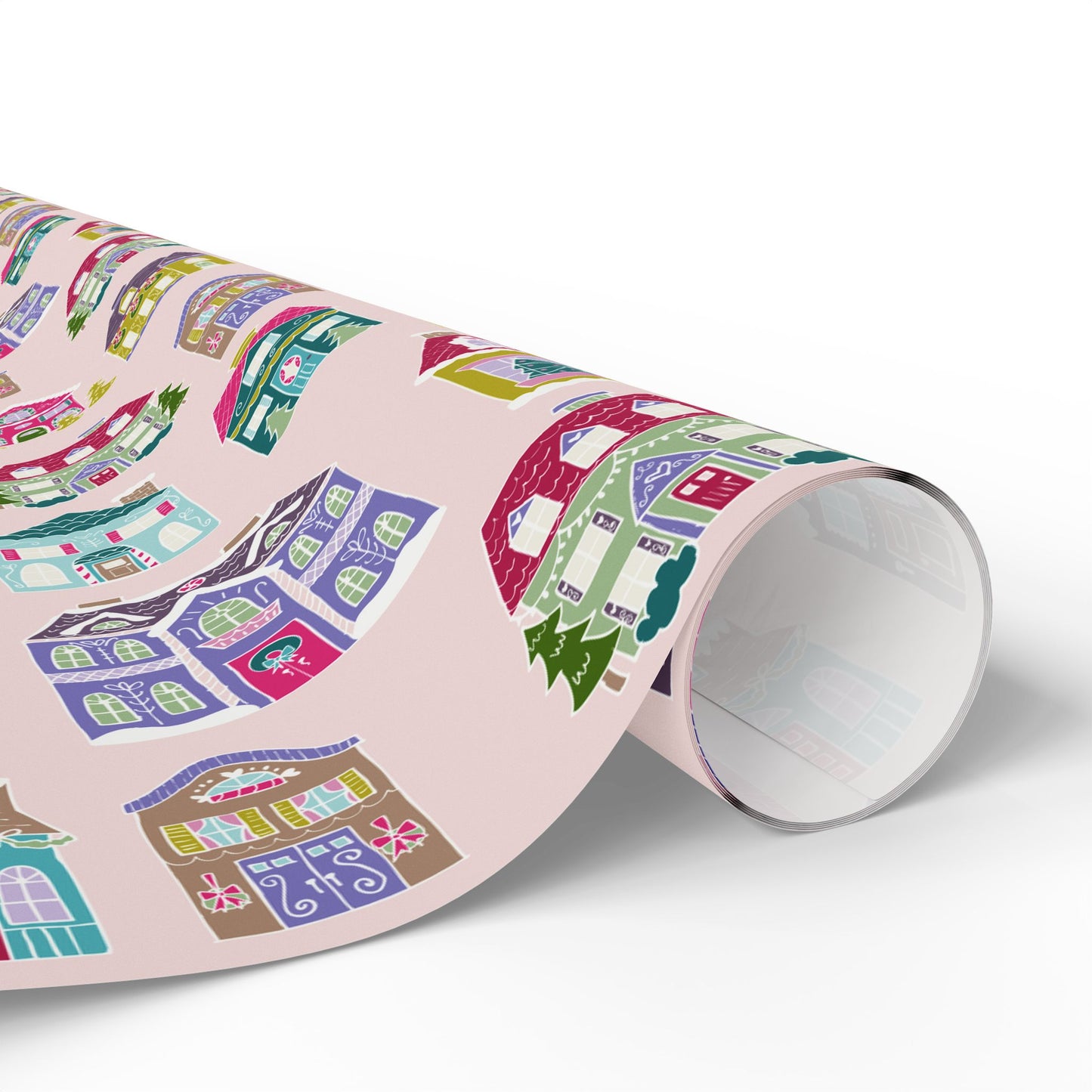 Holiday Houses Wrapping Paper – Pink