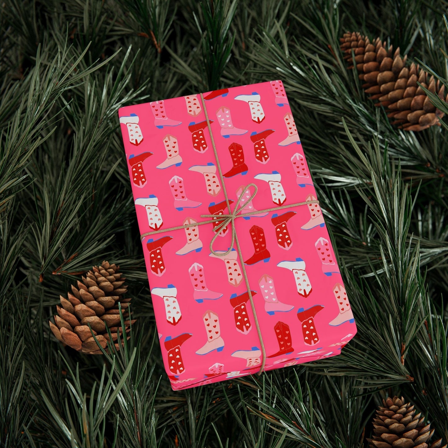 Love Struck Cowboy Boots Wrapping Paper – Bright Pink