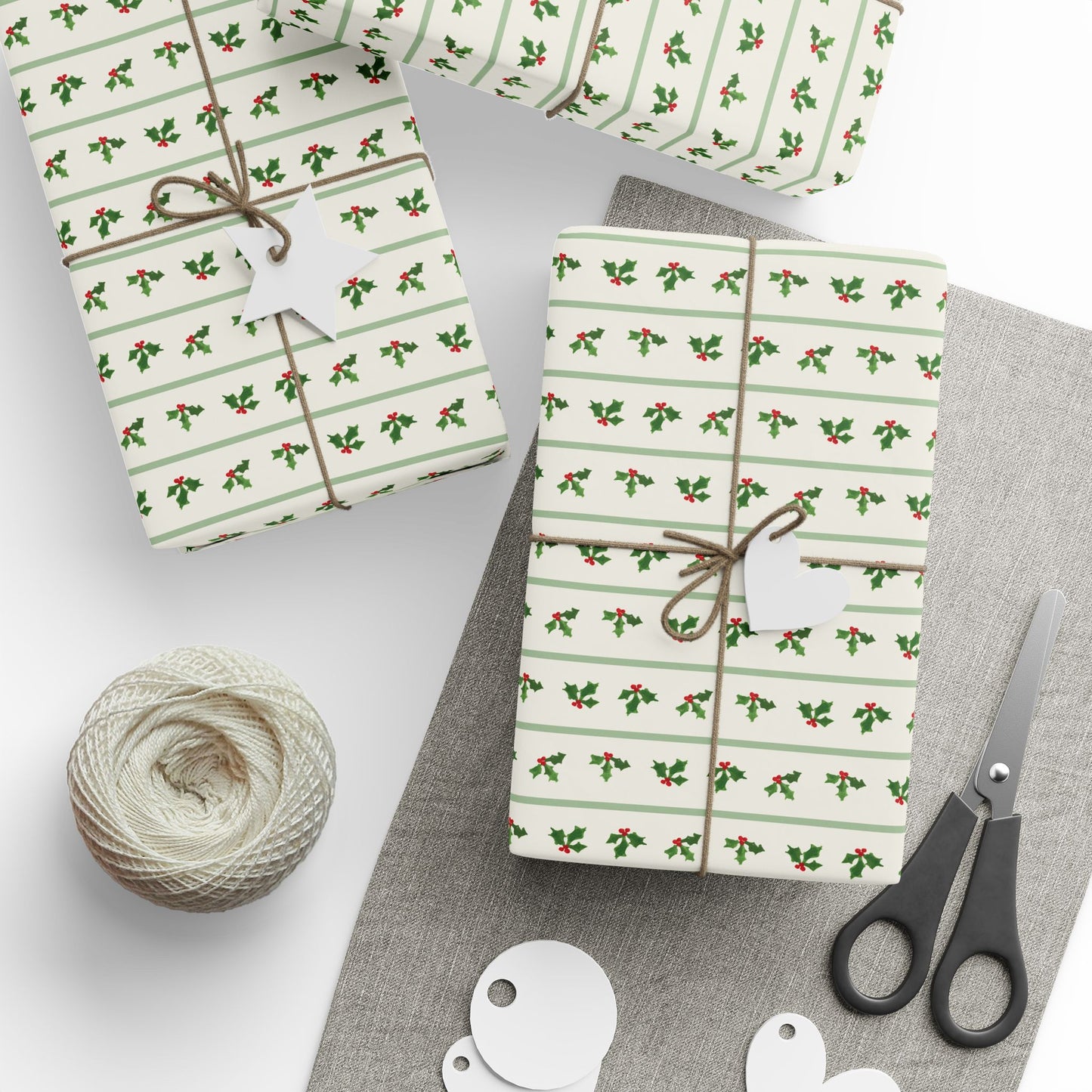 Holly Stripe Wrapping Paper - Sage Green