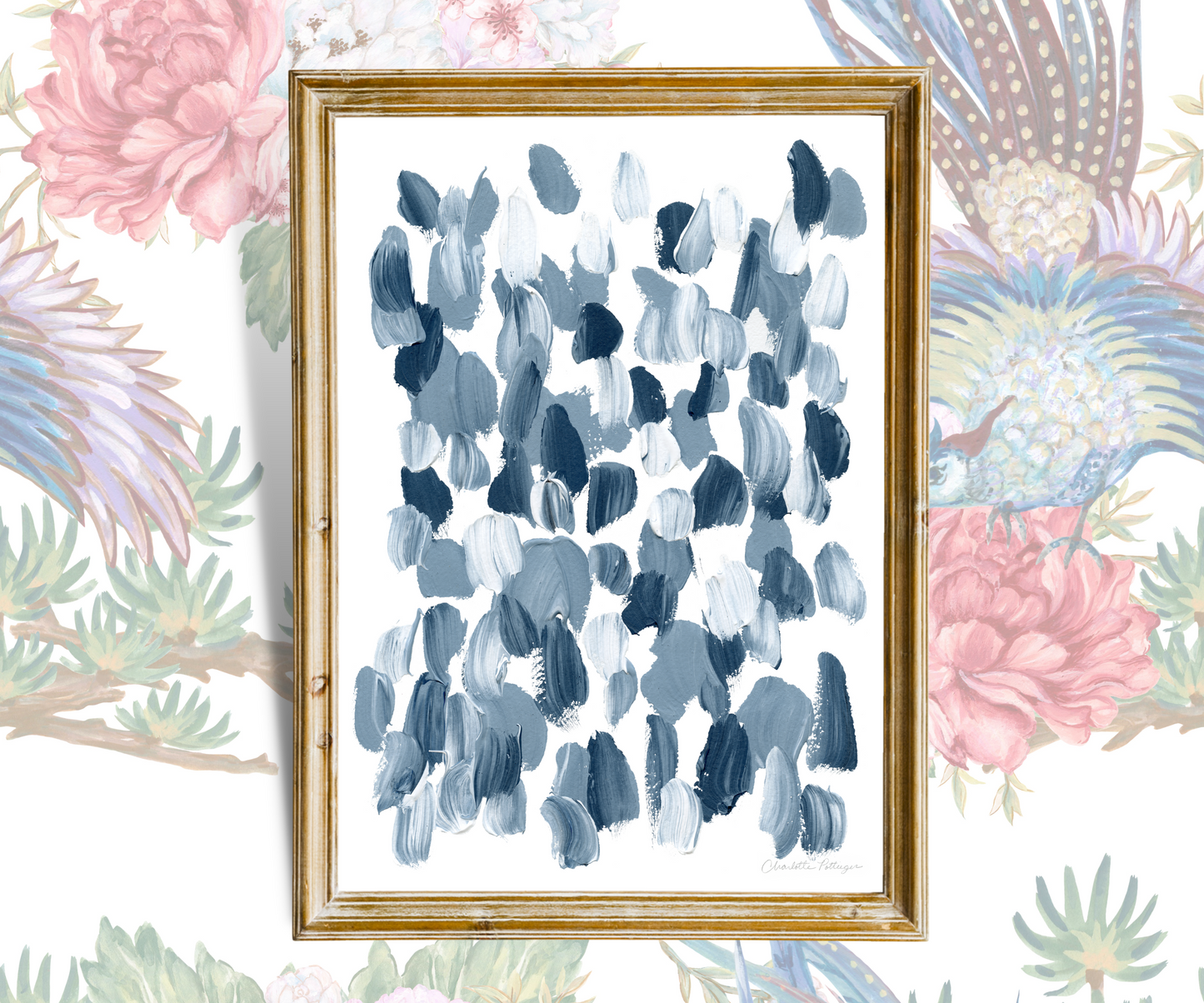 "Blue & White Brushstrokes" Fine Art Print