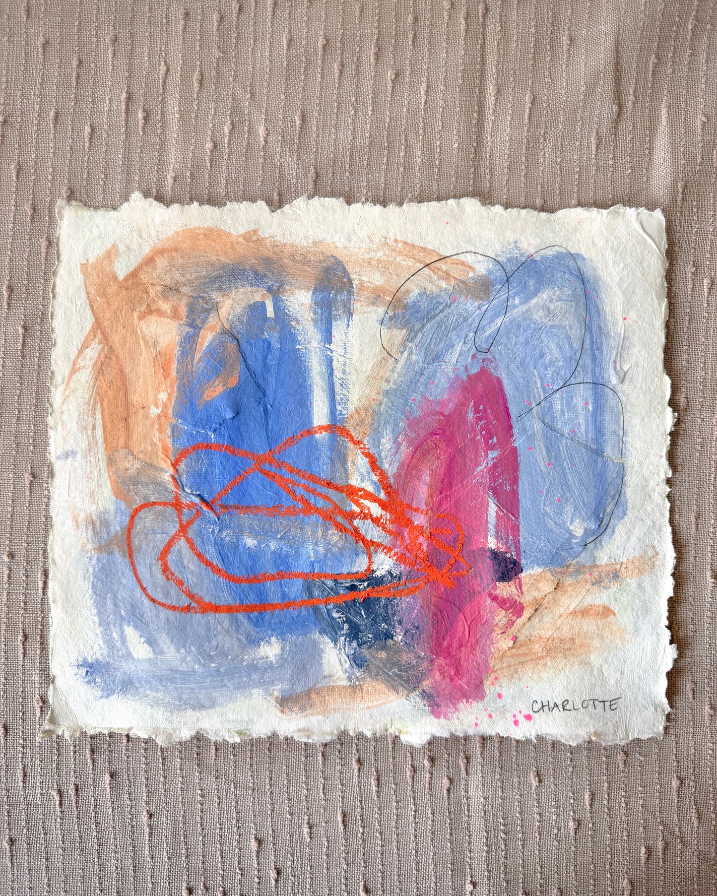 "Electric Slide," a 10x12 abstract painting by Charlotte Pottieger