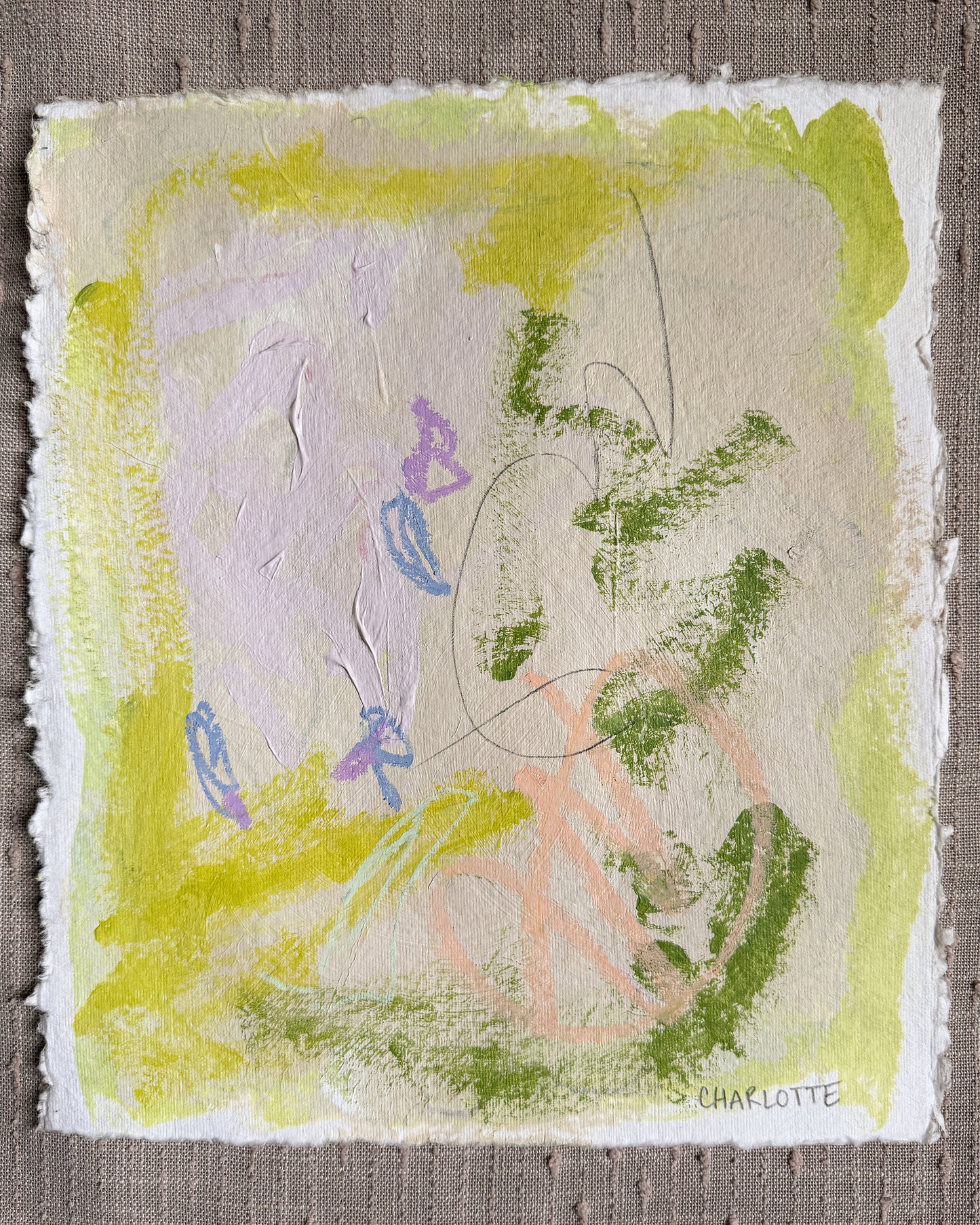 "Key Lime Pie I," a 10x12 abstract painting by Charlotte Pottieger
