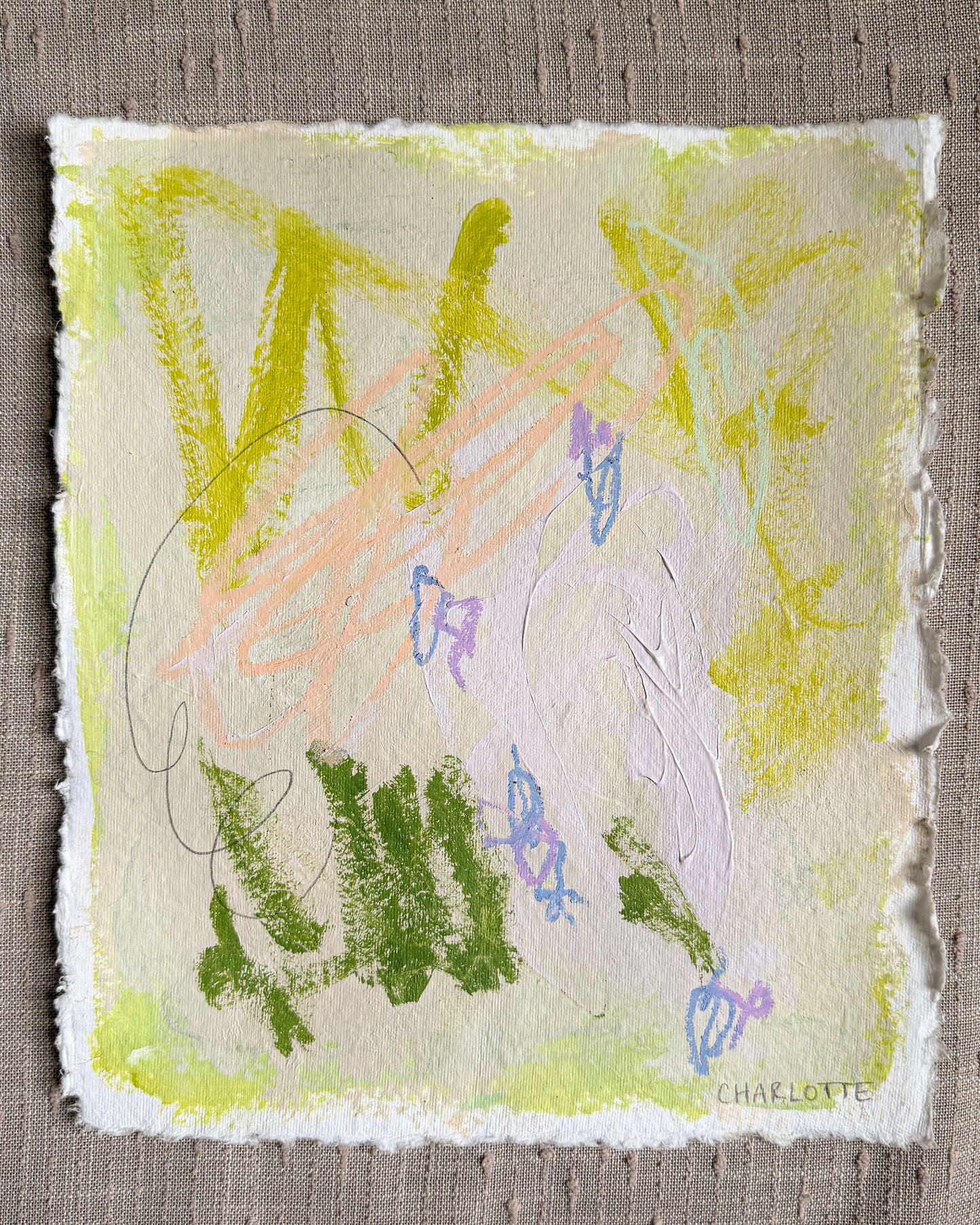 "Key Lime Pie II," a 10x12 abstract painting by Charlotte Pottieger