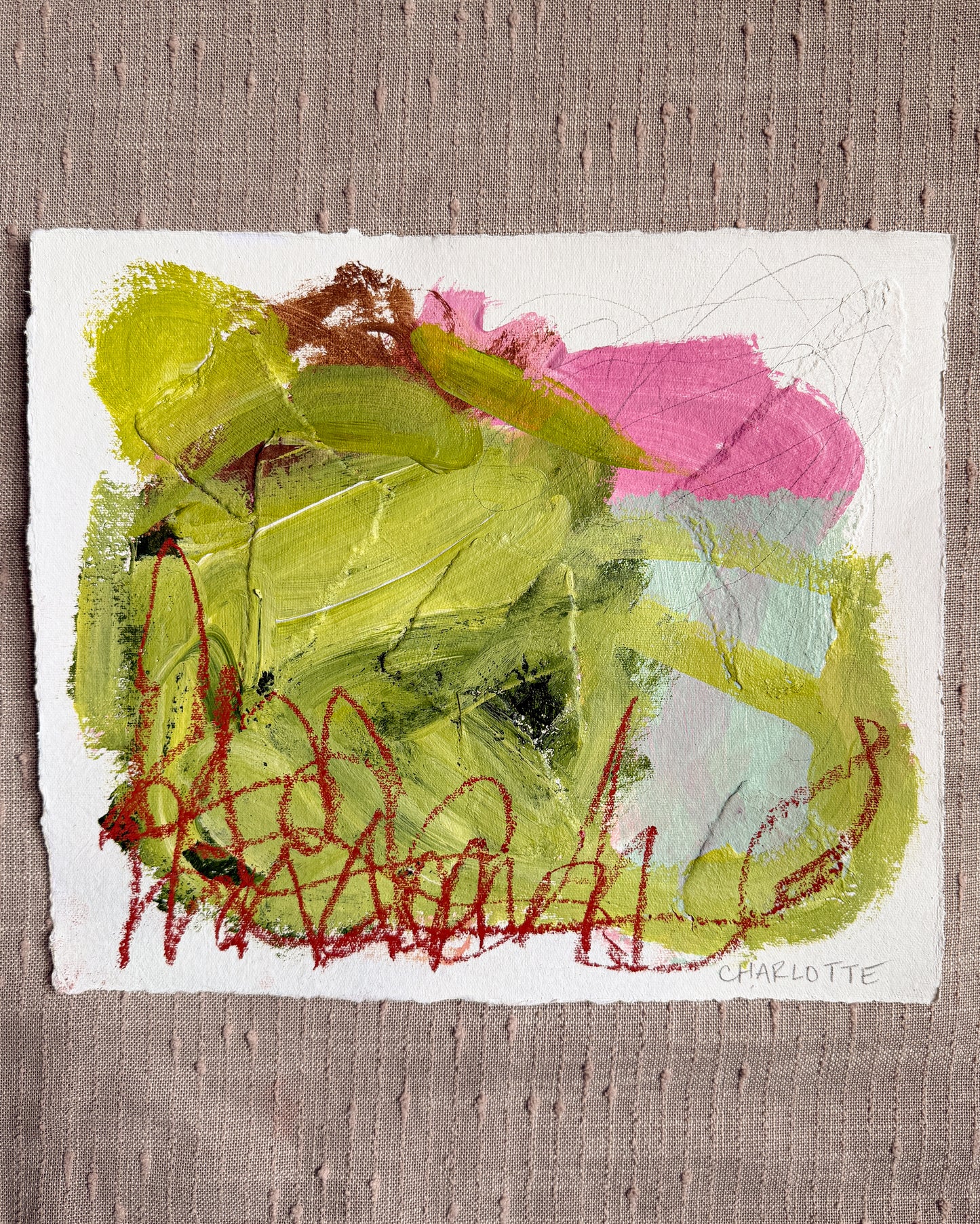 "A Memory," a 10x12 abstract painting by Charlotte Pottieger