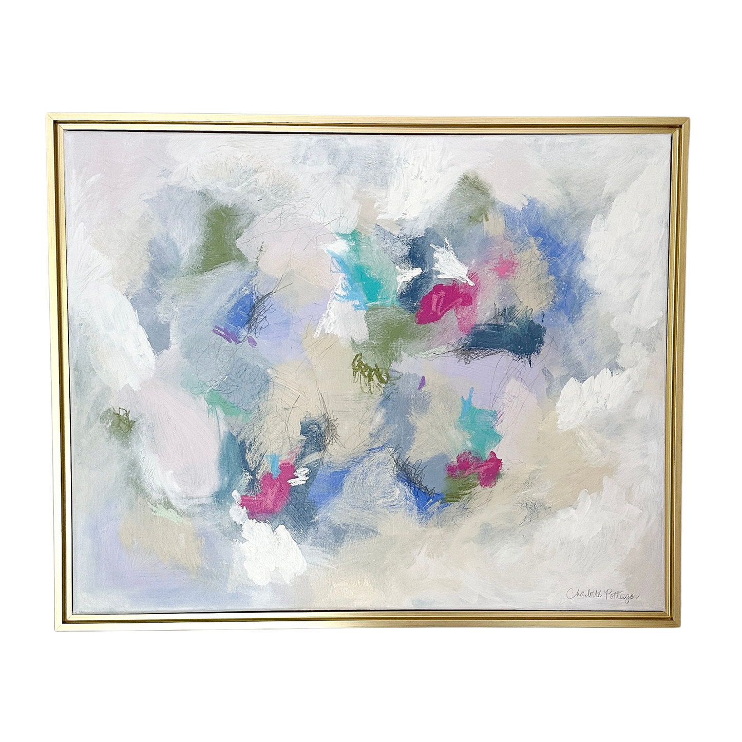 "Mix & Mingle," 24 x 30 framed original abstract painting by Charlotte Pottieger