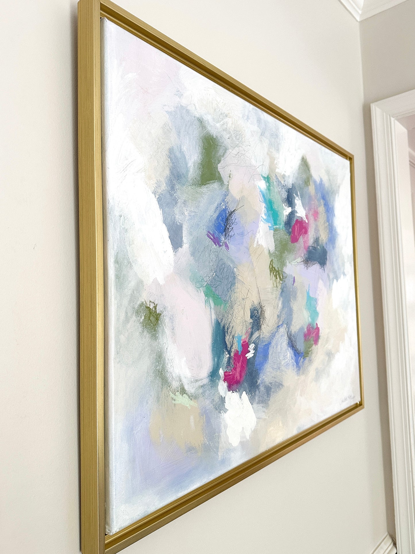 "Mix & Mingle," 24 x 30 framed original abstract painting by Charlotte Pottieger