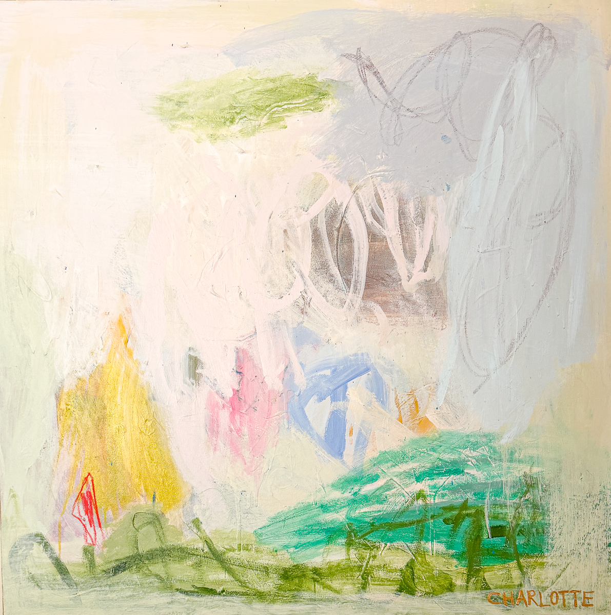 One More Chapter, a 36x36 Abstract Painting on Canvas by Charlotte Pottieger