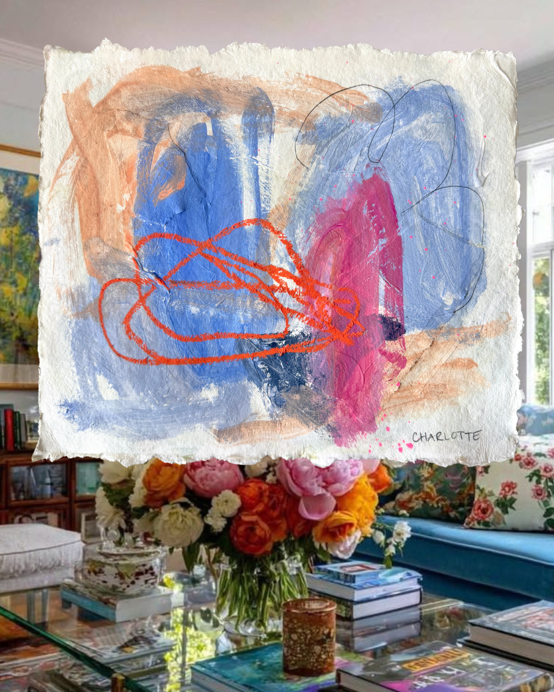 "Electric Slide," a 10x12 abstract painting by Charlotte Pottieger