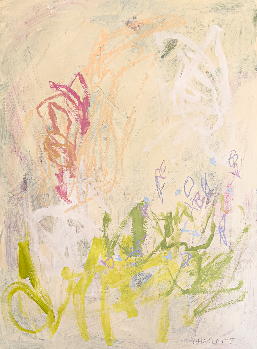 "Breath of Spring," a 22x30 abstract painting by Charlotte Pottieger