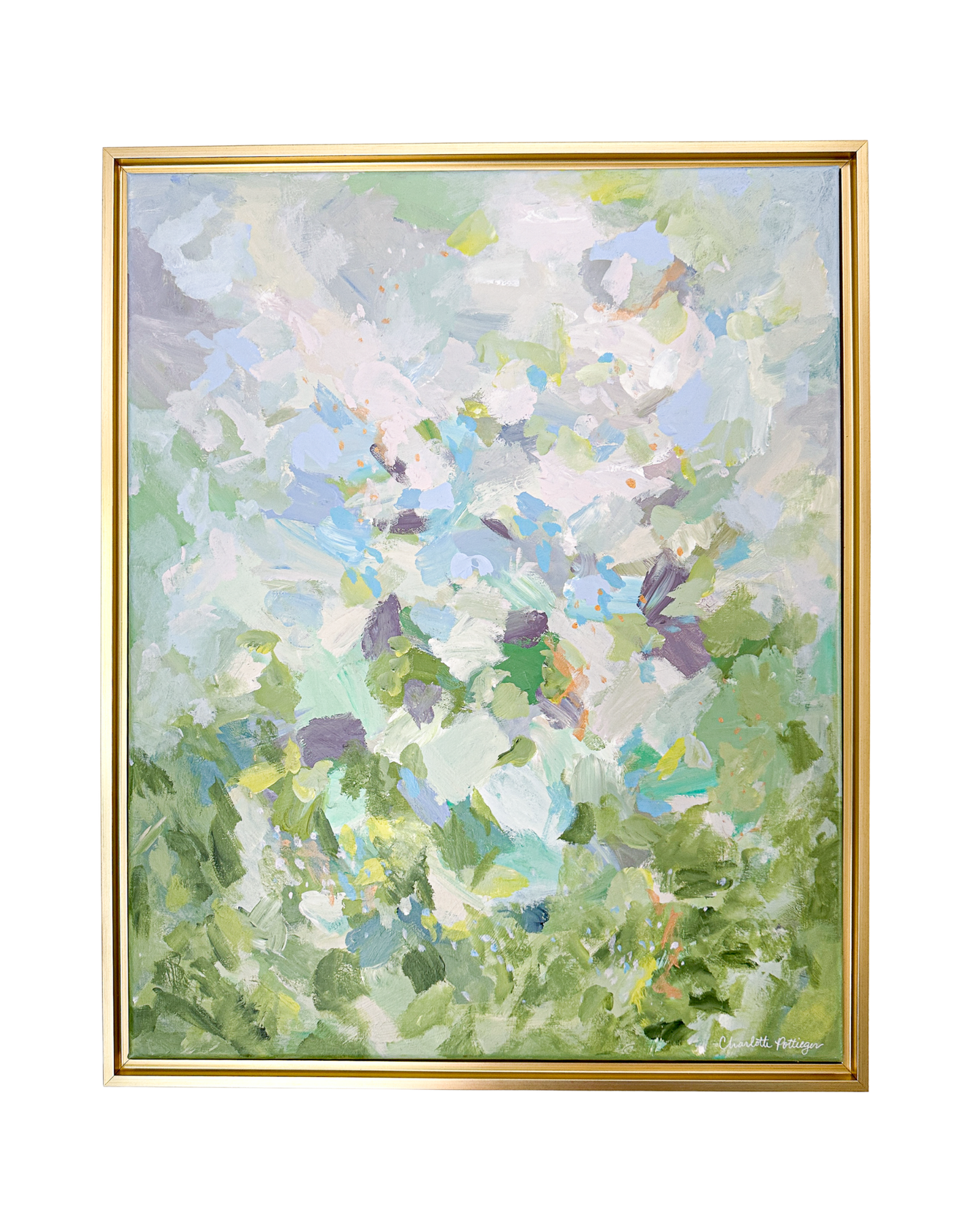 "Golden Hour in Beaujolais," a 28 x 24 abstract landscape painting by Charlotte Pottieger