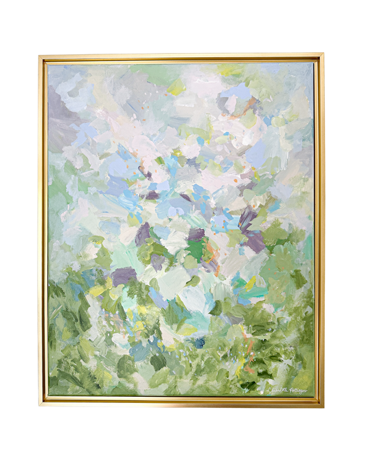 "Golden Hour in Beaujolais," a 28 x 24 abstract landscape painting by Charlotte Pottieger